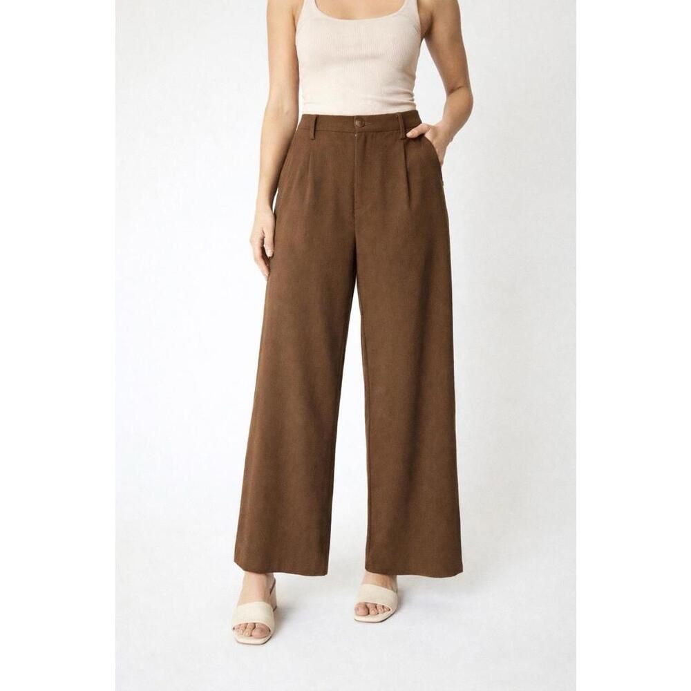 Kancan Women’s Size 10 Brown Pleated Retro Wide Leg Versatile Office Trousers